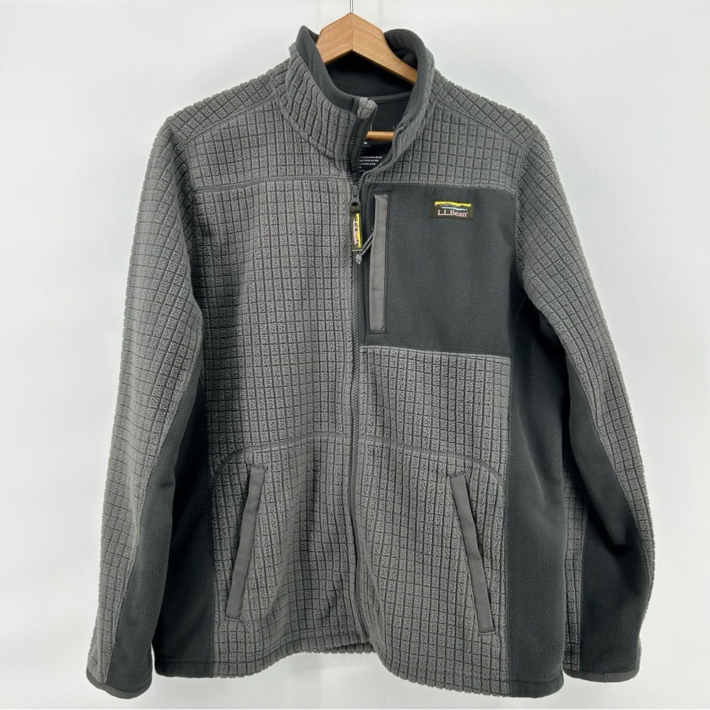 L.L. Bean Mountain Classic Windproof Fleece Grid Grey Jacket Mens Medium Hiking - Picture 1 of 11